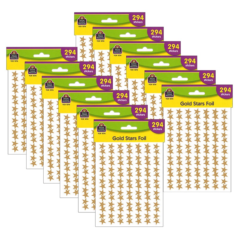 Gold Stars Foil Stickers, 294 Per Pack, 12 Packs