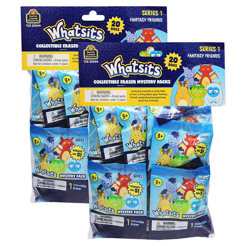 Whatsits Collectable Erasers Mystery Packs: Fantasy Friends, 20 Per Set, 2 Sets
