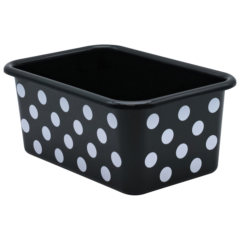 White Polka Dots on Black Small Plastic Storage Bin