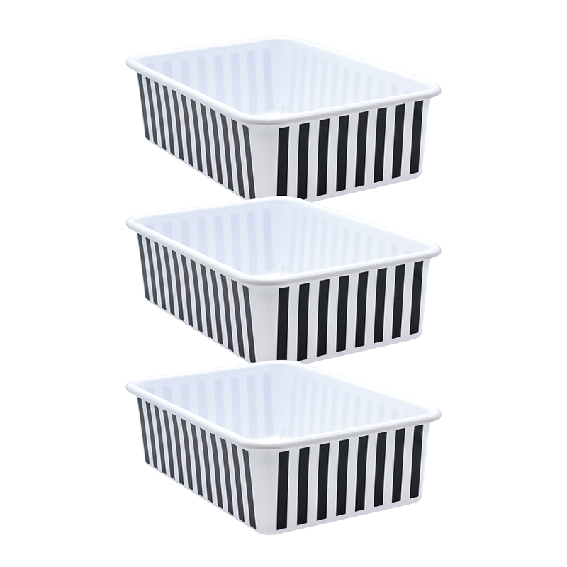 Black and White Stripes Large Plastic Storage Bin, Pack of 3