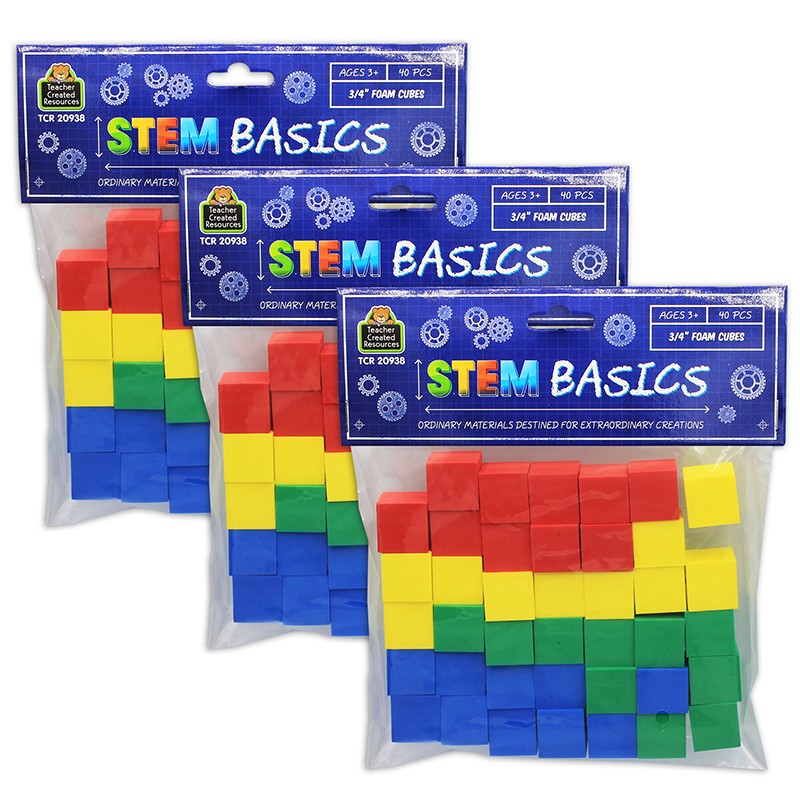 STEM Basics: Multicolor 3/4" Foam Cubes, 40 Per Pack, 3 Packs