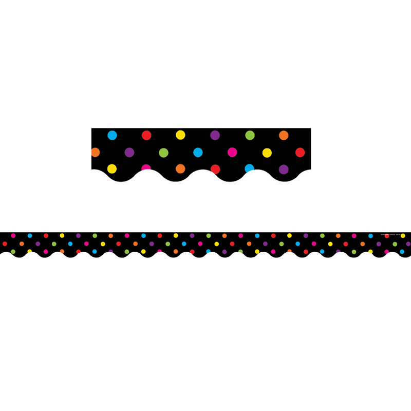 Multicolor Dots on Black Scalloped Border Trim, 35 Feet