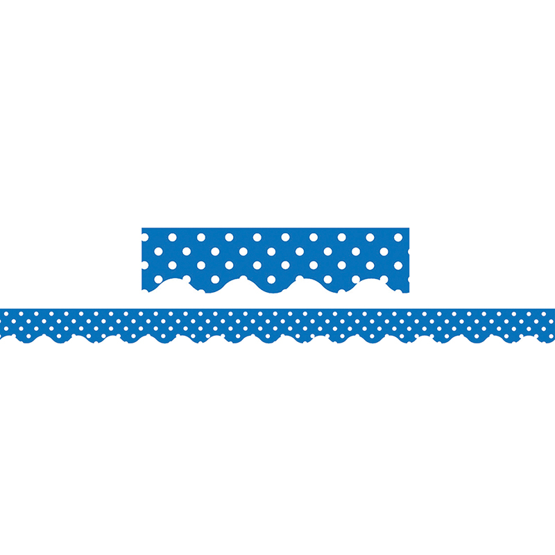 Blue Polka Dots Scalloped Border Trim, 35 Feet