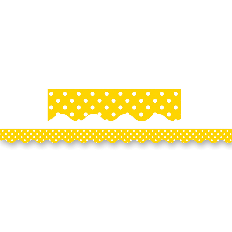 Yellow Polka Dots Scalloped Border Trim, 35 Feet