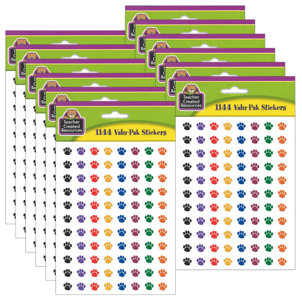 Colorful Paw Prints Mini Stickers Valu-Pak, 1144 Per Pack, 6 Packs