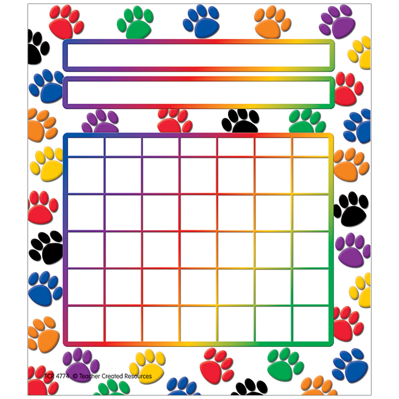 Colorful Paw Prints Incentive Charts, 5-1/4" x 6", 36 Sheets