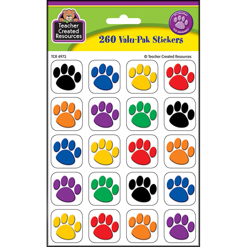 Colorful Paw Print Stickers Valu-Pak (260 pieces)