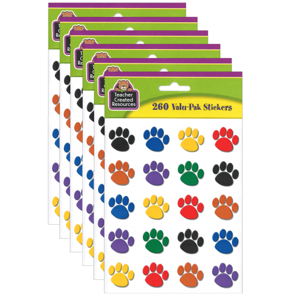 Colorful Paw Print Stickers Valu-Pak, 260 Pieces Per Pack, 6 Packs
