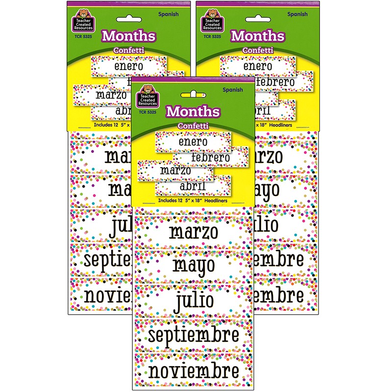 Confetti Spanish Monthly Headliners, 12 Per Pack, 3 Packs