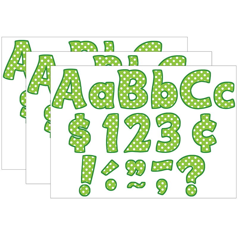 Lime Polka Dots Funtastic Font 4" Letters Combo Pack, 208 Pieces Per Pack, 3 Packs