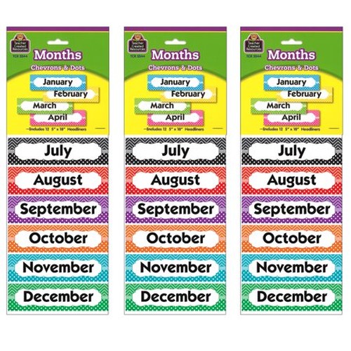 Chevrons and Dots Monthly Headliners, 12 Pieces Per Pack, 3 Packs