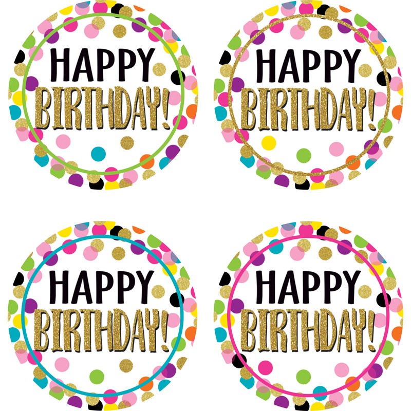 Confetti Happy Birthday Wear 'Em Badges, Pack of 32