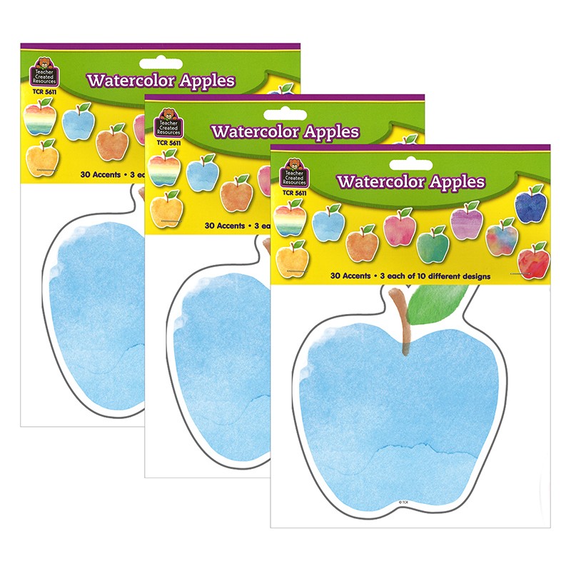 Watercolor Apples Accents, 30 Per Pack, 3 Packs