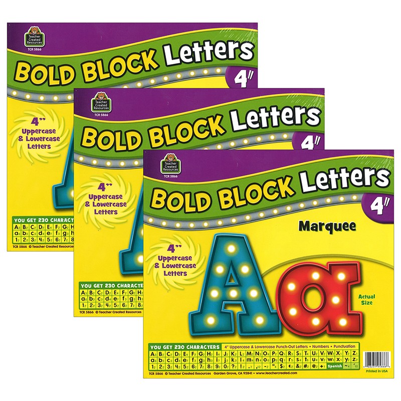 Marquee Bold Block 4" Letters Combo Pack, 230 Pieces Per Pack, 3 Packs