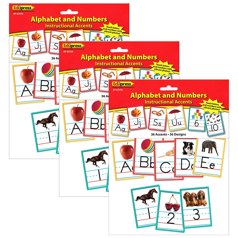 Alphabet and Numbers Accents, 36 Per Pack, 3 Packs