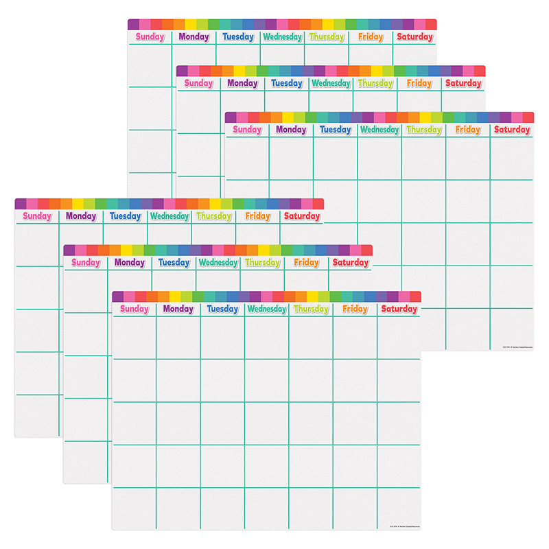 Colorful Calendar Write-On/Wipe-Off Chart, Pack of 6
