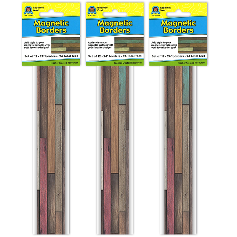 Reclaimed Wood Design Magnetic Border, 24 Feet Per Pack, 3 Packs