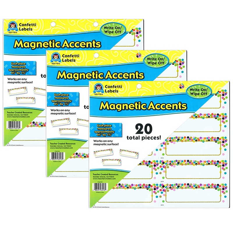Confetti Labels Magnetic Accents, 20 Per Pack, 3 Packs