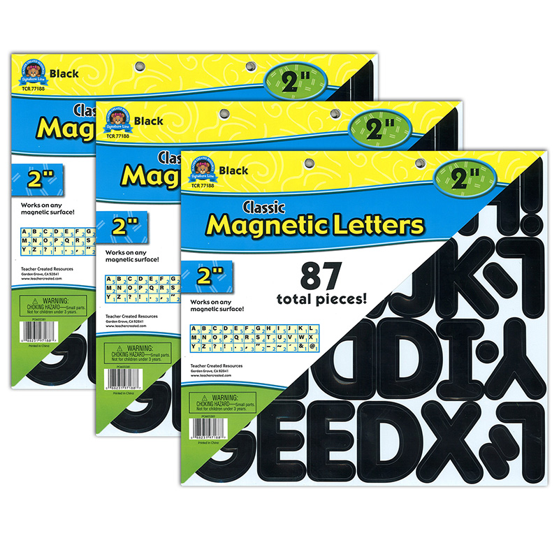 Black Classic 2" Magnetic Letters, 87 Pieces Per Pack, 3 Packs