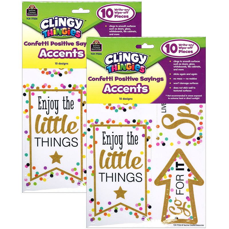 Clingy Thingies Confetti Positive Sayings Accents, 10 Pieces Per Pack, 2 Packs