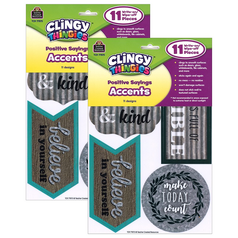 Clingy Thingies Positive Sayings Accents, 11 Pieces Per Pack, 2 Packs