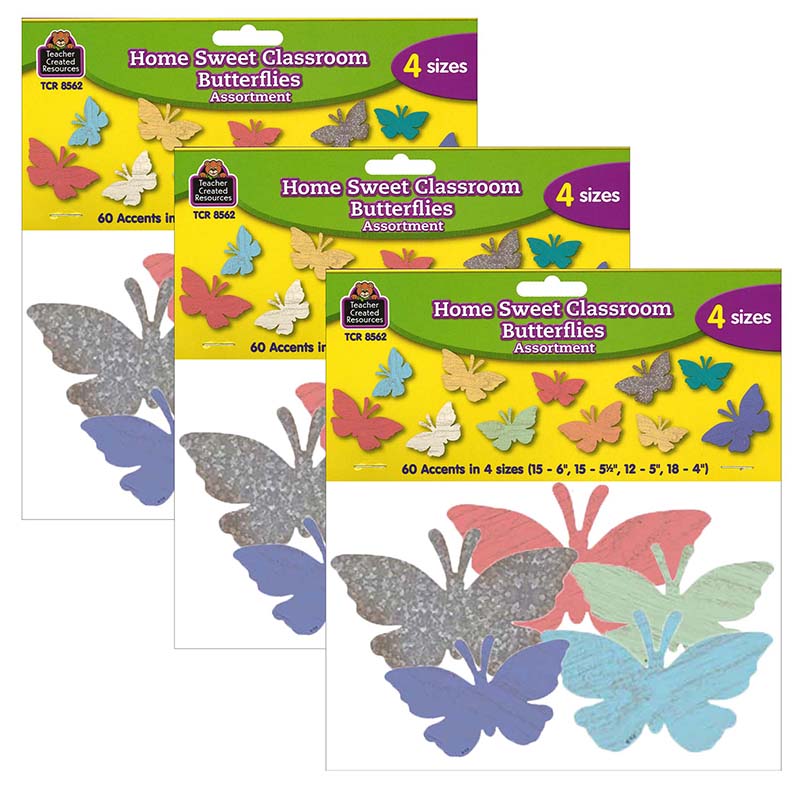 Home Sweet Classroom Butterflies Accents, Assorted Sizes, 60 Per Pack, 3 Packs