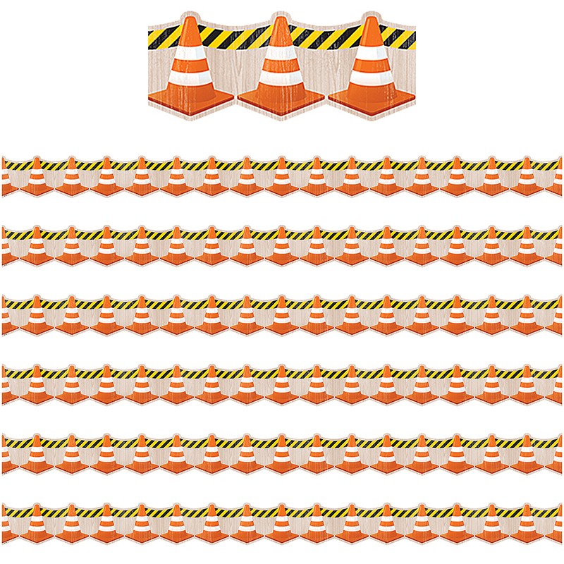 Under Construction Cones Die-Cut Border Trim, 35 Feet Per Pack, 6 Packs