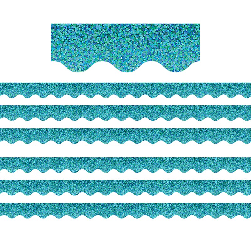 Teal Sparkle Scalloped Border Trim, 35 Feet Per Pack, 6 Packs