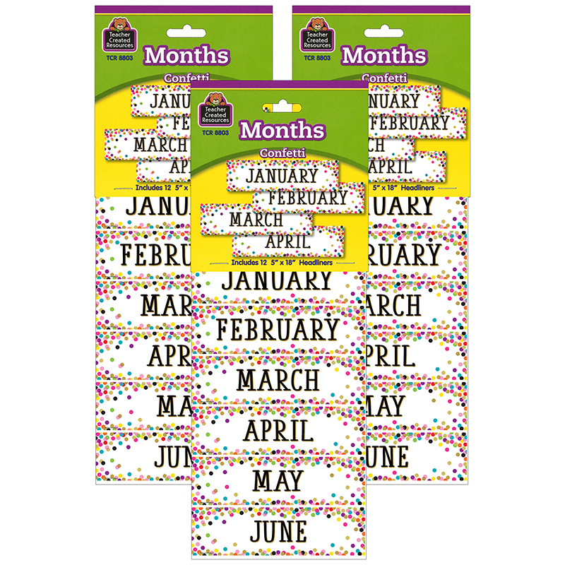 Confetti Monthly Headliners, 12 Per Pack, 3 Packs