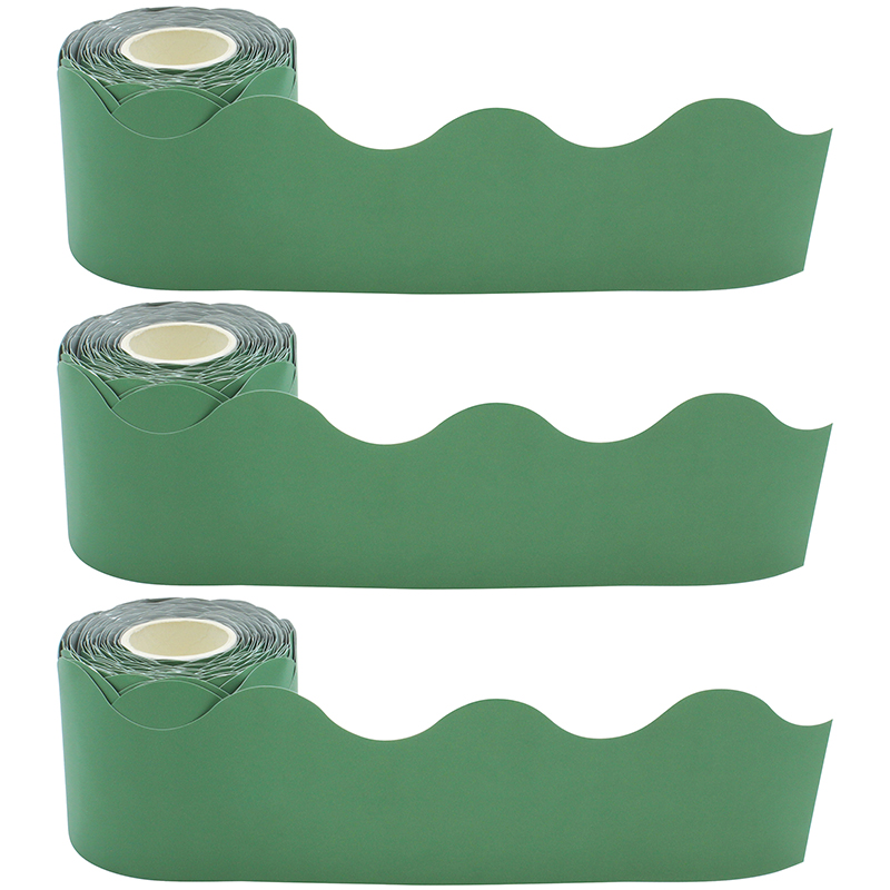 Eucalyptus Green Scalloped Rolled Border Trim, 50 Feet Per Roll, Pack of 3