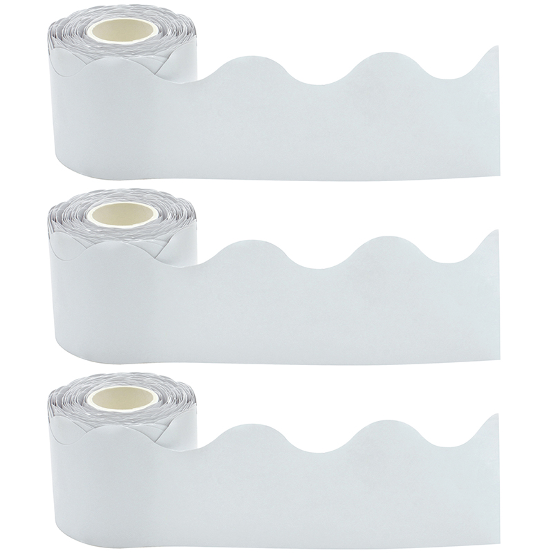 White Scalloped Rolled Border Trim, 50 Feet Per Roll, Pack of 3