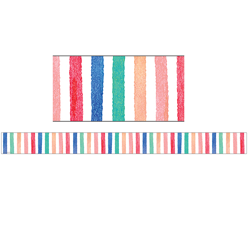 Watercolor Stripes Straight Border Trim, 35 Feet