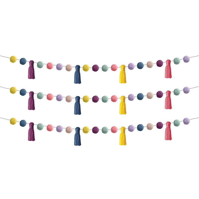 Pom-Poms and Tassels Garland, Pack of 3