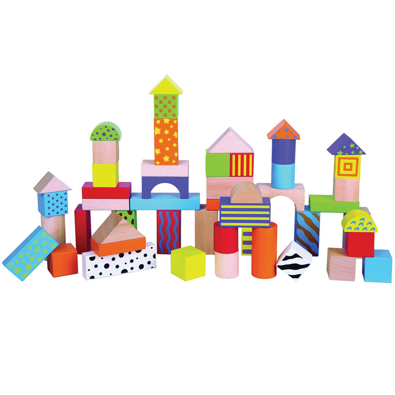 Wooden Blocks Building Set, 50 Pieces