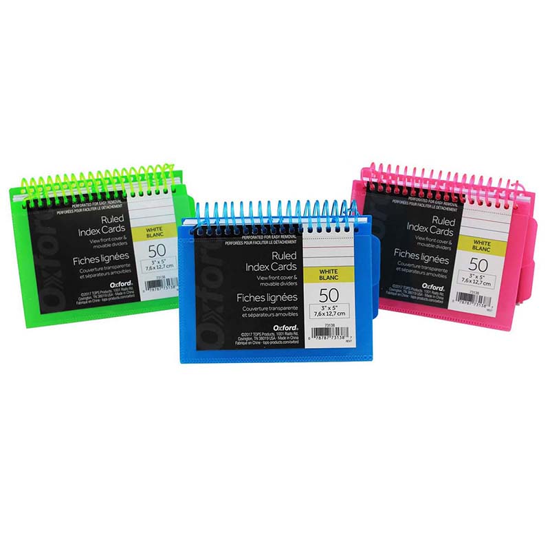 Spiral Index Cards with Poly Covers, 3" x 5", Assorted