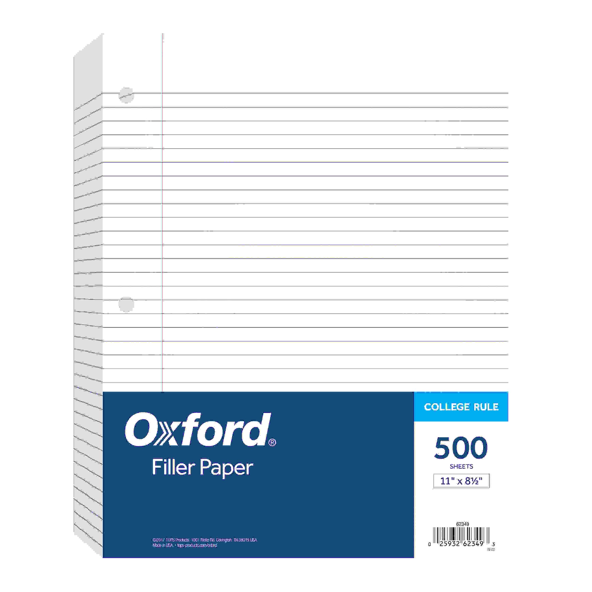 Tops Mediumweight Filler Paper - 500 Sheets - 0.31" Ruled - Ruled Red Margin - 16 lb Basis Weight - Letter - 8 1/2" x 11" - Whit