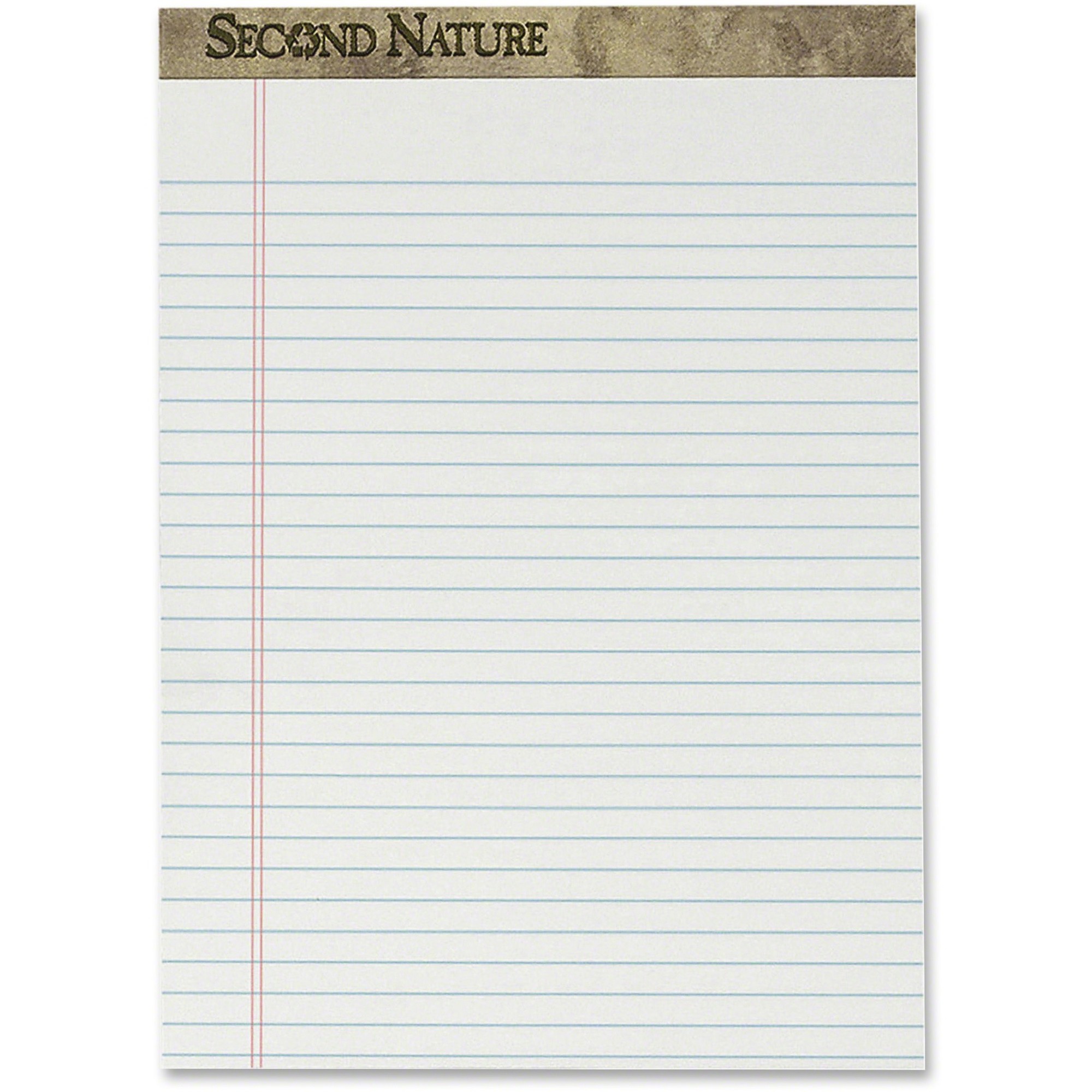 TOPS Second Nature Legal Pads - 50 Sheets - Ruled Red Margin - 18 lb Basis Weight - 8 1/2" x 11 3/4" - 2.50" x 11.8" x 8.5" - Wh