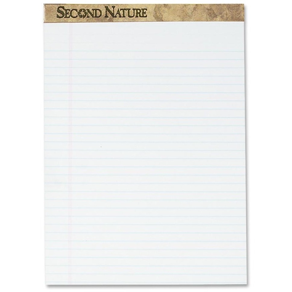 TOPS Second Nature Legal Rule Recycled Writing Pad - 50 Sheets - 0.34" Ruled - Red Margin - 15 lb Basis Weight - 8 1/2" x 11 3/4