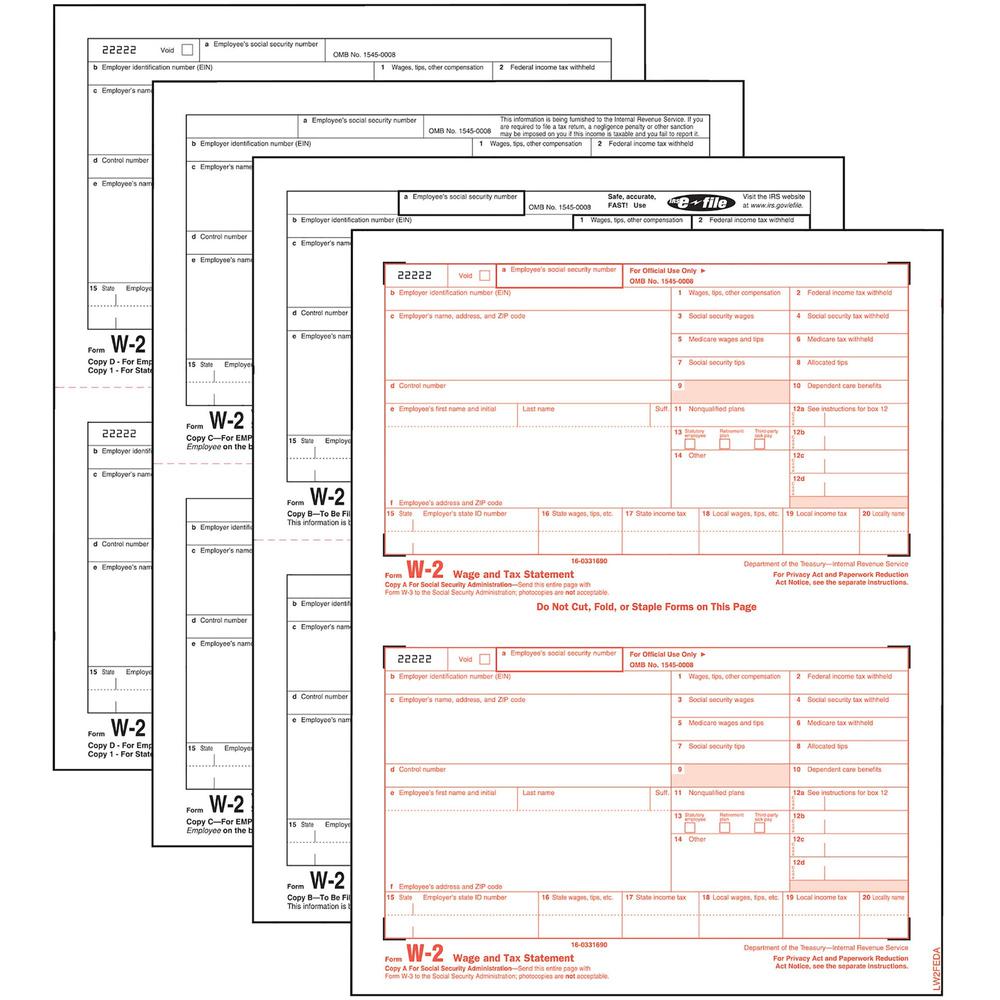 TOPS Laser W-2 Forms Kits - 4 PartCarbonless Copy - 5.50" x 8.50" Sheet Size - White Sheet(s) - 50 / Pack