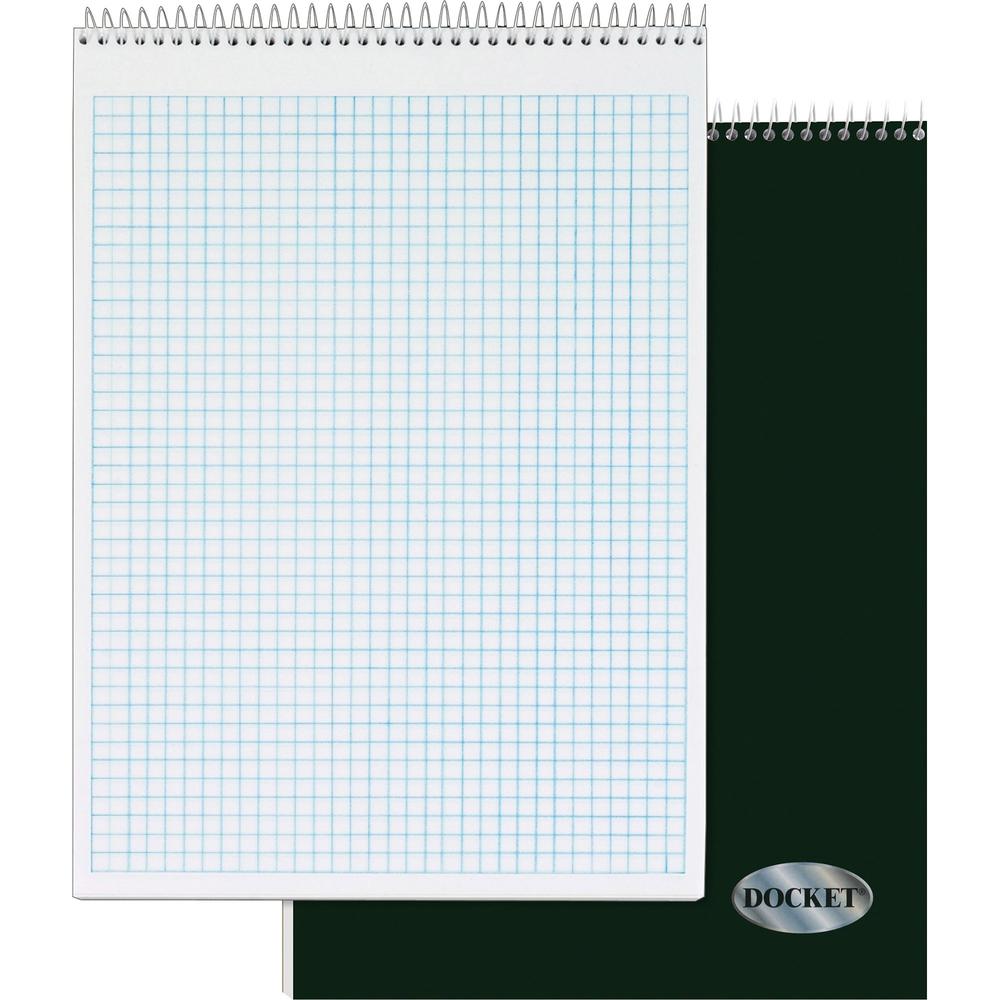 TOPS Docket Top Wire Quadrille Pad - 70 Sheets - Wire Bound - 8 1/2" x 11 3/4" - White Paper - Chipboard Cover - Perforated, Har