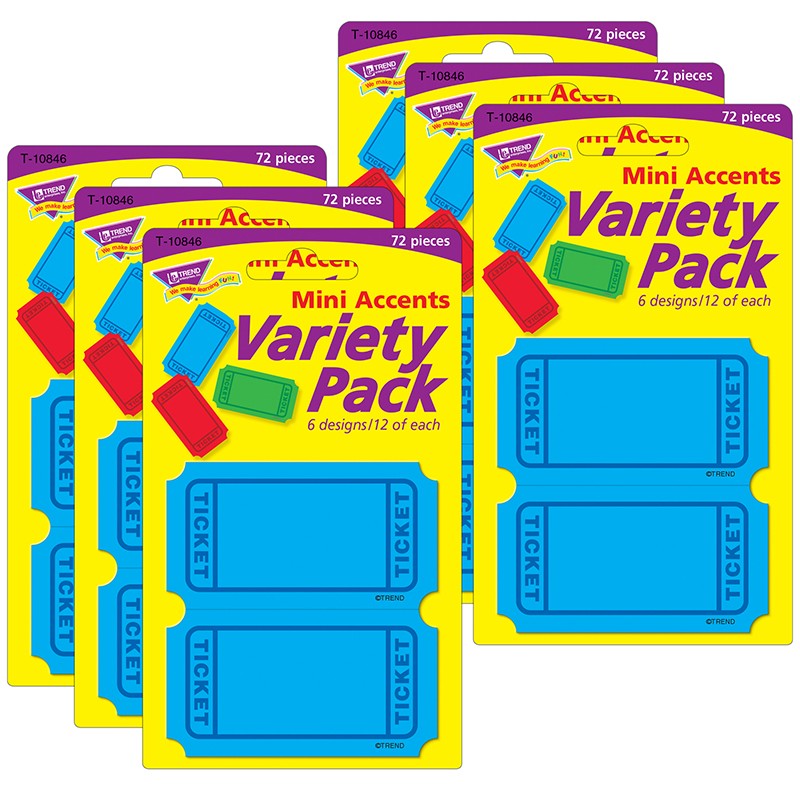 Winning Tickets Mini Accents Variety Pack, 72 Per Pack, 6 Packs