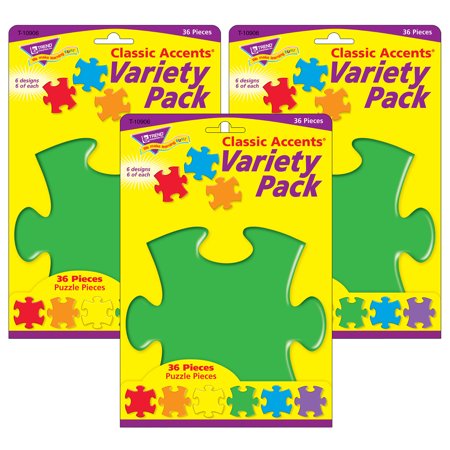Puzzle Pieces Classic Accents Variety Pack, 36 Per Pack, 6 Packs
