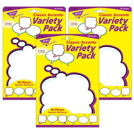 Speech Balloons Classic Accents Variety Pack, 36 Per Pack, 3 Packs