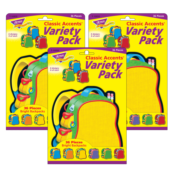 Bright Backpacks Classic Accents Variety Pack, 36 Per Pack, 3 Packs