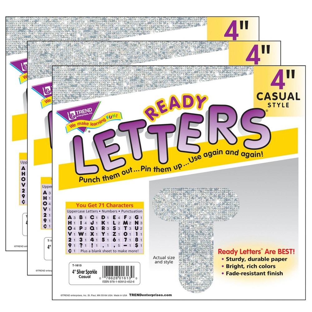 Silver Sparkle 4" Casual Uppercase Ready Letters, 71 Per Pack, 3 Packs
