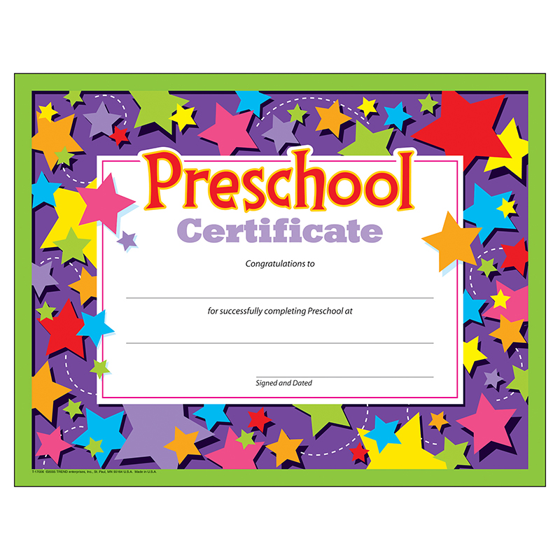 Preschool Certificate, 30 Per Pack, 6 Packs