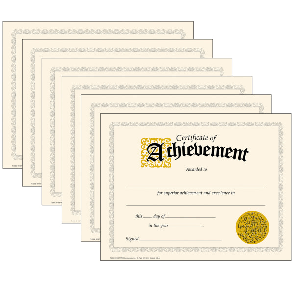 Certificate of Achievement Classic Certificates, 30 Per Pack, 6 Packs