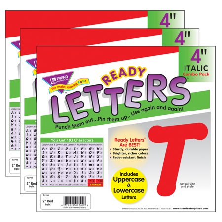 Red 4" Italic Combo Ready Letters, 193 Per Pack, 3 Packs