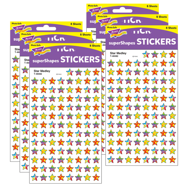 Star Medley superShapes Stickers, 800 Per Pack, 6 Packs