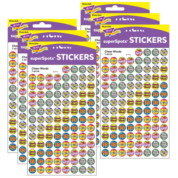 Cheer Words superSpots Stickers, 800 Per Pack, 6 Packs